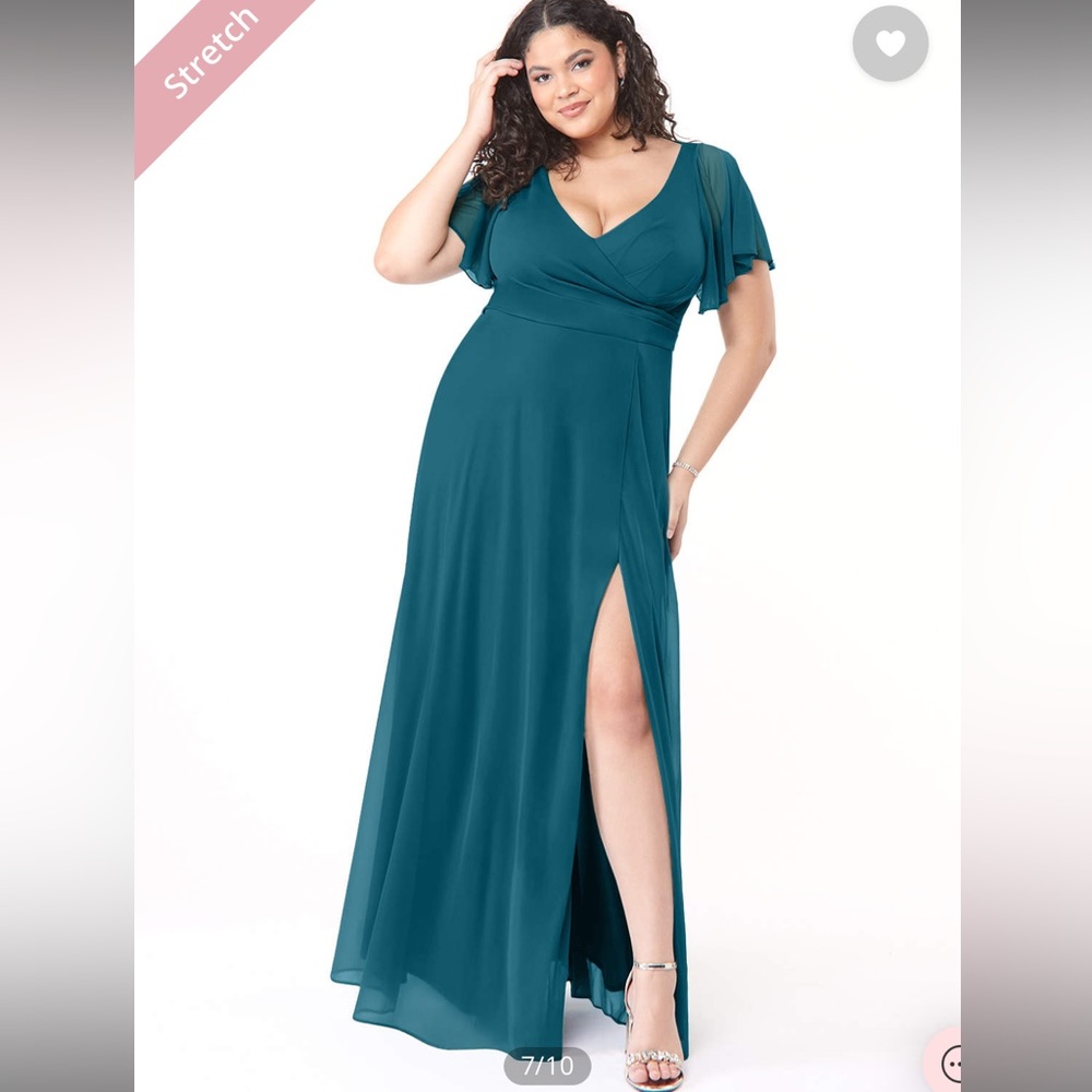 Azazie Induh Neptune Flutter Sleeve Wrap Dress